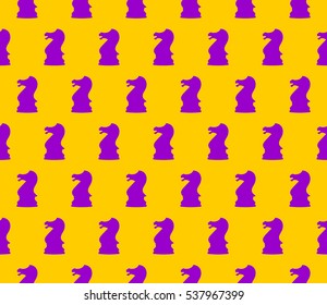 Vector seamless texture with chess pieces-knight.Flat design. Yellow background.