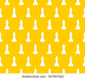 Vector seamless texture with chess pieces-queen.Flat design. Yellow background.