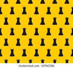 Vector seamless texture with chess pieces-rook.Flat design. Yellow background.