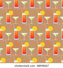 Vector seamless texture with cocktails and martini.