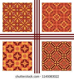 Vector seamless texture collection. Set of beautiful colored patterns for design and fashion with decorative elements. Portuguese tiles, Azulejo, Moroccan ornaments