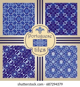 Vector seamless texture collection. Set of beautiful colored patterns for design and fashion with decorative elements. Portuguese tiles, Azulejo, Moroccan ornaments