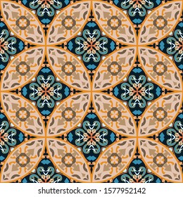 Vector seamless texture. Colorful background with ethnic oriental ornament. Ornamental decorative pattern