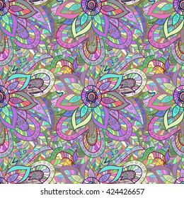 Vector seamless texture with colorful doodles. Endless background.