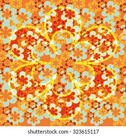 Vector seamless texture with colorful flowers on orange background