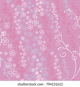 Vector seamless texture with colorful flowers  on purple background. Valentine's Day set