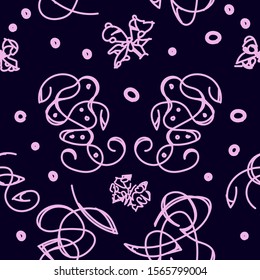 Vector seamless texture composed of ornament and butterflies.