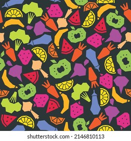 Vector Seamless texture consist of fruits and vegetables. Vector illustration