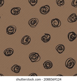 Vector seamless texture of craft paper background with scriblle polka dot pattern. Brown cardboard sheet for wrapping, abstract pattern.