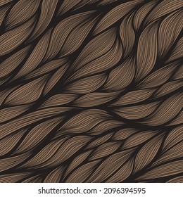 Vector seamless texture of craft paper background with waves doodle pattern. Brown cardboard sheet for wrapping, abstract pattern.
