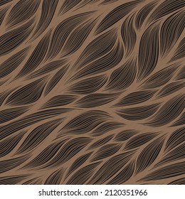 Vector seamless texture of craft paper background with waves doodle pattern. Brown cardboard sheet for wrapping, abstract pattern.