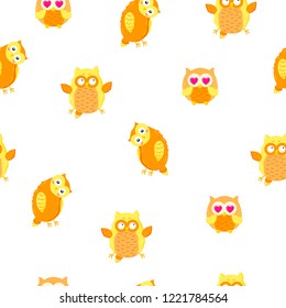 Vector seamless texture with cute cartoon owls. Doodle pattern. Template for print, textile, web design