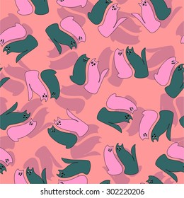 Vector seamless texture with cute cats. The template can be used for packaging, printing on cups, bags, wallpaper, textiles, wallpaper, pattern fills, web page backgrounds, surface textures.