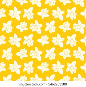 vector seamless texture with daffodil pattern on yellow background