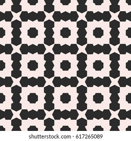 Vector seamless texture, deco art pattern. Monochrome illustration with simple geometric shapes. Abstract background, repeat tiles. Design element for prints, decor, furniture, textile, fabric, cloth