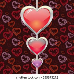 Vector seamless texture with decorative colorful hearts on black background 