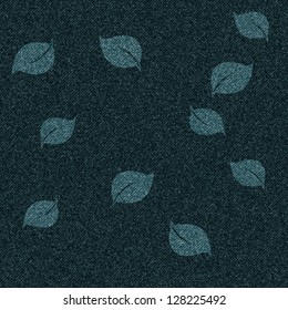 Vector seamless texture of denim, printed with leaves