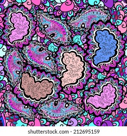 Vector seamless texture with doodles. Endless background. Ethnic seamless pattern. Vector backdrop. Bright pattern. Summer template. Use for wallpaper,pattern fills, web page background 