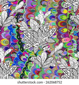 Vector seamless texture with doodles. Endless background. Ethnic seamless pattern. Vector backdrop. Bright pattern. Summer template. Use for wallpaper,pattern fills, web page background