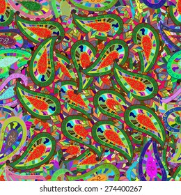 Vector seamless texture with doodles. Endless background. Ethnic seamless pattern. Vector backdrop. Bright pattern. Summer template. Use for wallpaper,pattern fills, web page background