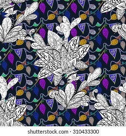 Vector seamless texture with doodles. Endless background. Ethnic seamless pattern. Vector backdrop. Bright pattern. Summer template. Use for wallpaper,pattern fills, web page background