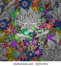 Vector seamless texture with doodles. Endless background. Ethnic seamless pattern. Vector backdrop. Bright pattern. Summer template. Use for wallpaper,pattern fills, web page background