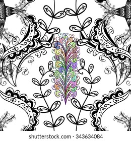 Vector seamless texture with doodles. Endless background. Ethnic seamless pattern. Vector backdrop. Bright pattern. Summer template. Use for wallpaper,pattern fills, web page background