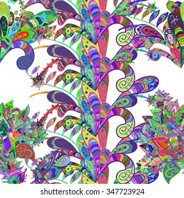 Vector seamless texture with doodles. Endless background. Ethnic seamless pattern. Vector backdrop. Bright pattern. Summer template. Use for wallpaper,pattern fills, web page background