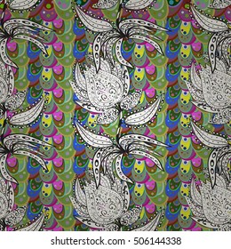 Vector seamless texture with doodles. Endless background. Ethnic seamless pattern. 