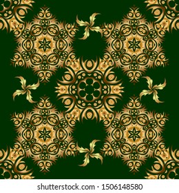 Vector seamless texture in Eastern style. Ornate golden and green pattern for design. Luxury multicolored wallpaper. Ornament for invitations, birthday, greeting cards, web pages.