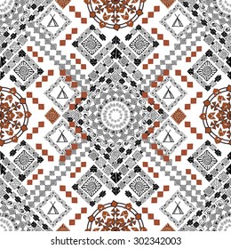 Vector seamless texture. Ethnic tribal geometric pattern. Boho style. Aztec ornamental design. Ethnic native american indian ornaments