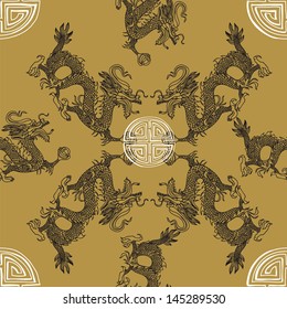 Vector seamless texture with feng shui motives.Dragon. vector seamless pattern. modern stylish texture. repeating background