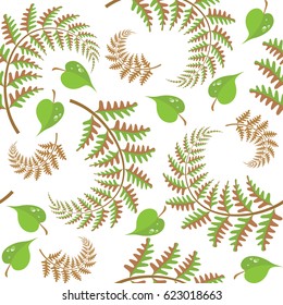 Vector seamless texture with ferns and green leaves
