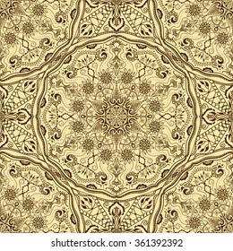 Vector seamless texture with floral mandala in indian style.  Mehndi ornamental flowers. Hand drawn ethnic pattern. Floral ornaments for henna design