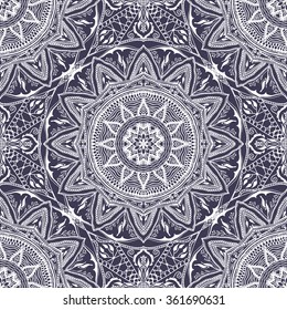 Vector seamless texture with floral mandala in indian style. Mehndi ornamental flowers. Hand drawn ethnic pattern. Floral ornaments for henna design