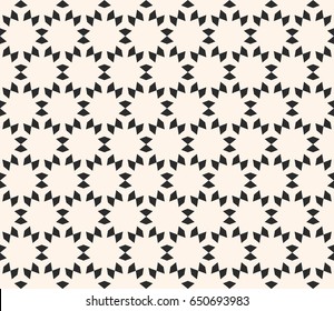 Vector seamless texture, floral tile pattern. Abstract monochrome geometric background with simple geometrical shapes, flowers, stars. Oriental design element for decor, printing, embossing, fabric