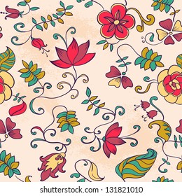 Vector Seamless texture with Flowers and Leaves. Endless Floral Pattern.