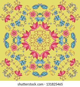 vector Seamless texture with flowers and leaves. Endless floral pattern. Silk scarf