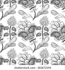 vector seamless texture with flowers on black background