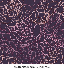 Vector seamless texture with flowers roses on a black background.