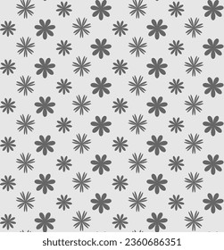 Textura vectorial sin fisuras en forma de patrón monocromo de flores sobre fondo gris