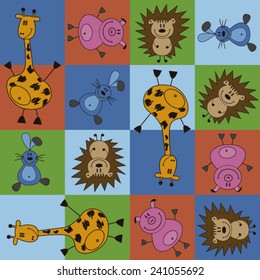 Vector seamless texture with funny baby animals