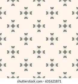 Vector seamless texture, geometric monochrome pattern. Abstract minimalist background with simple geometrical figures, square crosses, repeat tiles. Design element for decor, package, prints, fabric