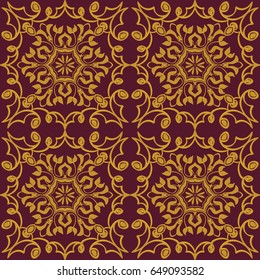 Vector seamless texture. Golden vintage pattern. Arabesque and floral ornaments. Oriental, asian, Arabic, Moroccan, Turkish motifs
