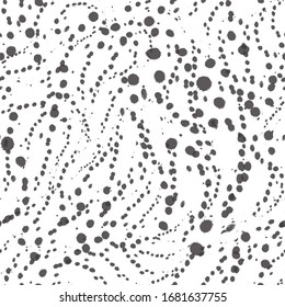 Textura vectorial sin fisuras de color gris a partir de manchas o círculos sobre un fondo blanco. Patrón para impresión en tela o papel de envoltura. Un adorno sencillo de estilo grunge