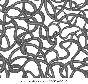 Vector seamless texture with hand drawn asphalt roads and demarcation