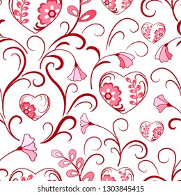 vector seamless texture with hearts and flowers with transparent background