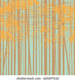 Vektornahtlose Textur mit dem Bild der Herbstbäume auf blauem Hintergrund. Herbstwald, Vektorhintergrund.