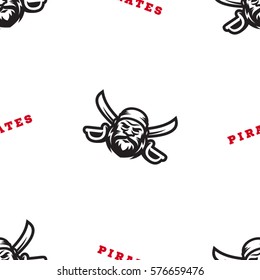 Vector seamless texture with the image of a bearded pirate logo. Background, pattern, wallpaper.