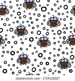 Vector seamless texture with insects.
Background texture with flies. Seamless pattern for paper, fabric. Children's cute style. Round shapes.